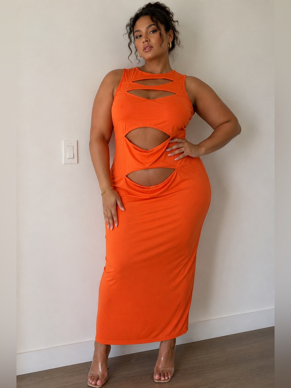 Bold Orange Cutout Maxi Dress – Women